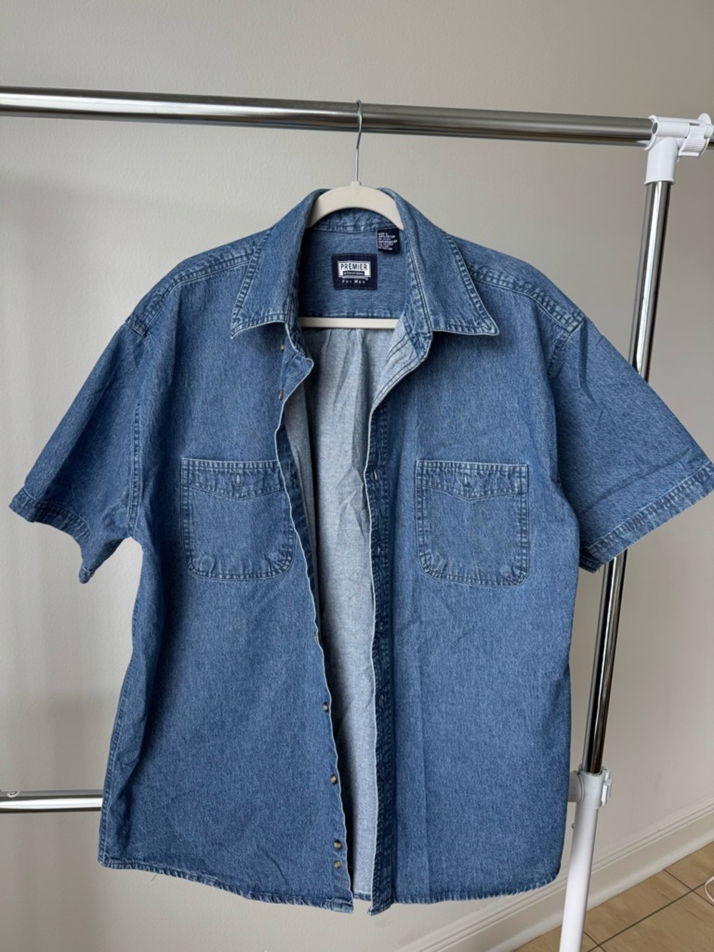 Premier International Men’s Denim Button-Up Shirt - Blue